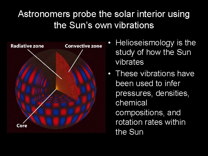 Astronomers probe the solar interior using the Sun’s own vibrations • Helioseismology is the