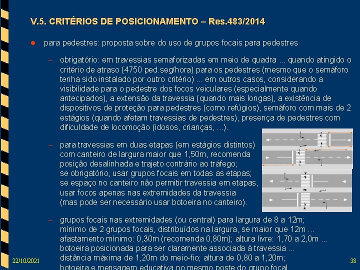 V. 5. CRITÉRIOS DE POSICIONAMENTO – Res. 483/2014 l para pedestres: proposta sobre do