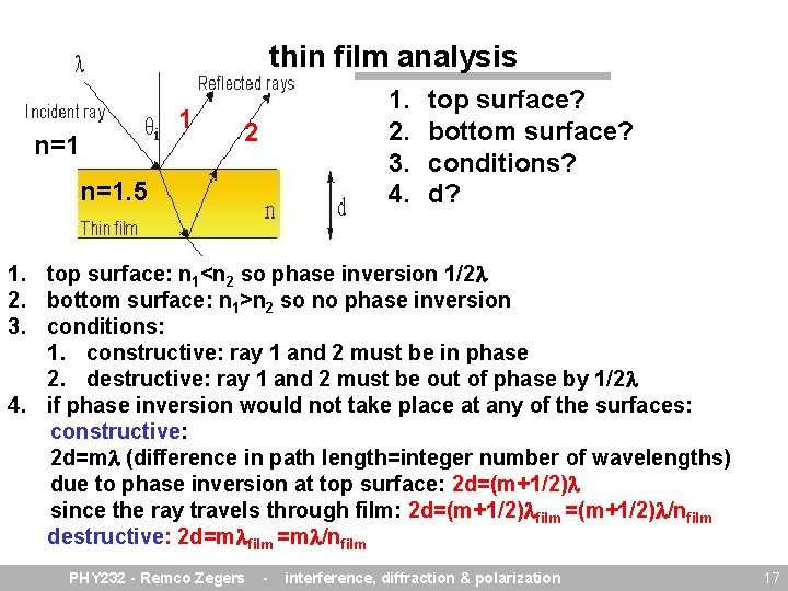 thin film analysis 1 n=1 1. 2. 3. 4. 2 n=1. 5 top surface?