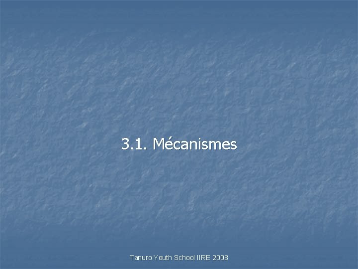 3. 1. Mécanismes Tanuro Youth School IIRE 2008 