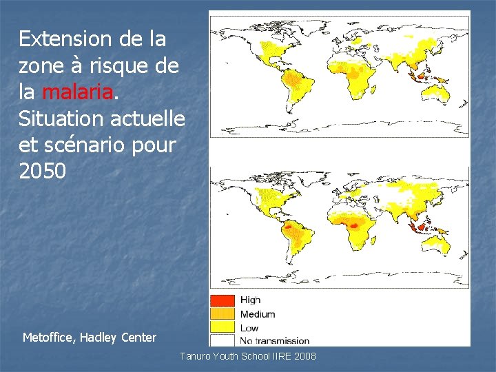 Extension de la zone à risque de la malaria. Situation actuelle et scénario pour