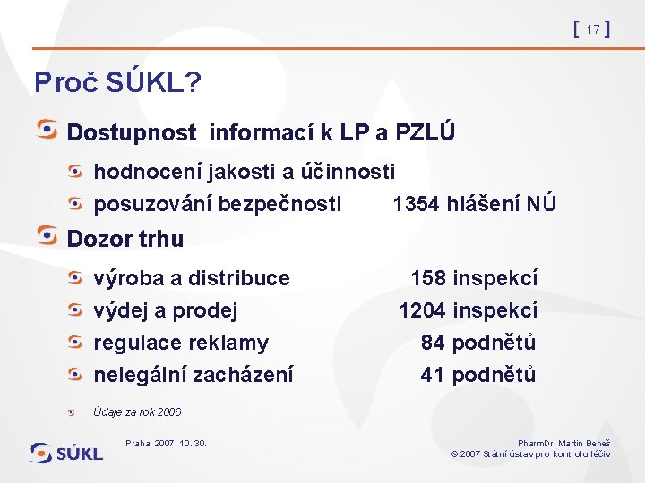 [ 17 ] Proč SÚKL? Dostupnost informací k LP a PZLÚ hodnocení jakosti a