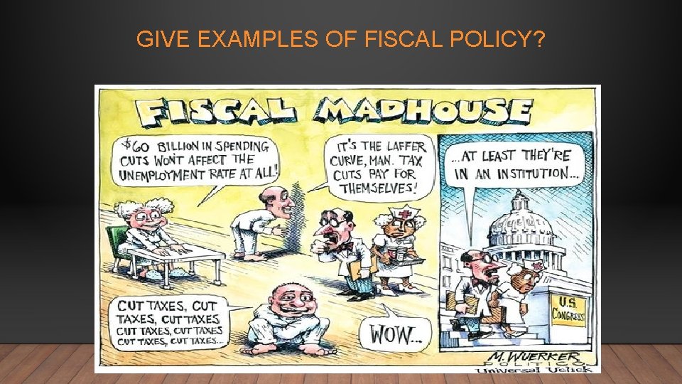 GIVE EXAMPLES OF FISCAL POLICY? 