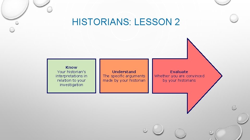 HISTORIANS: LESSON 2 Know Your historian’s interpretations in relation to your investigation Understand The