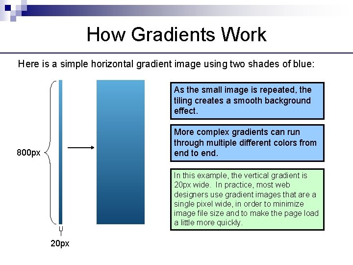 How Gradients Work Here is a simple horizontal gradient image using two shades of