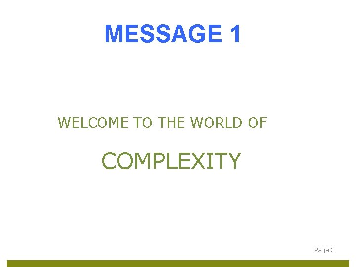 MESSAGE 1 WELCOME TO THE WORLD OF COMPLEXITY Page 3 