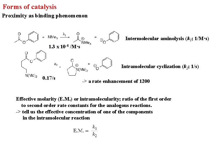 Forms of catalysis Proximity as binding phenomenon Intermolecular aminolysis (k 1; 1/M·s) 1. 3