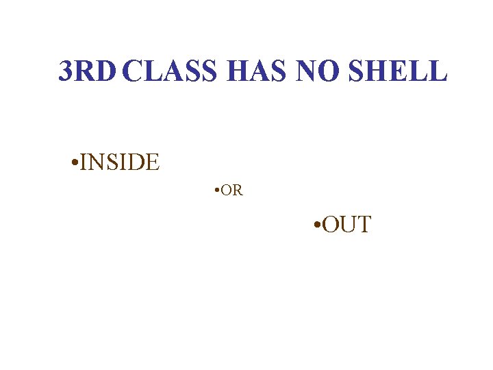 3 RD CLASS HAS NO SHELL • INSIDE • OR • OUT 