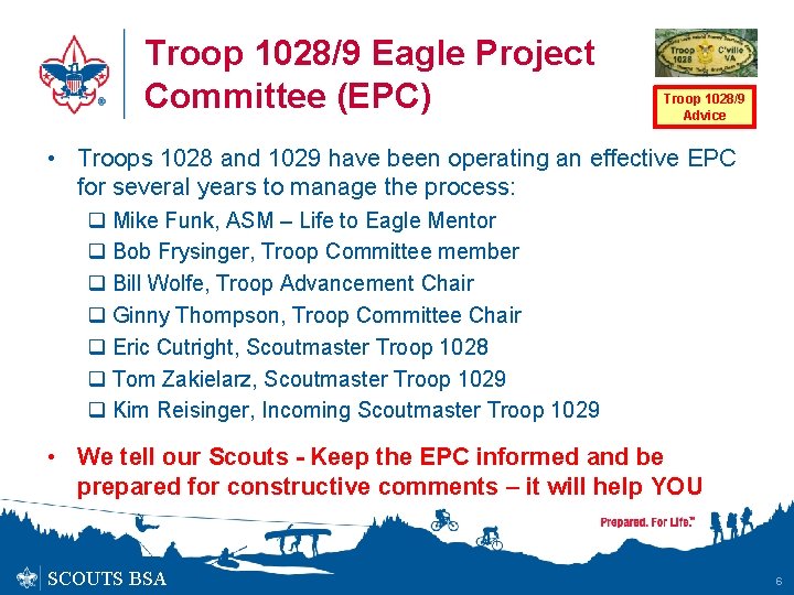 Troop 1028/9 Eagle Project Committee (EPC) Troop 1028/9 Advice • Troops 1028 and 1029