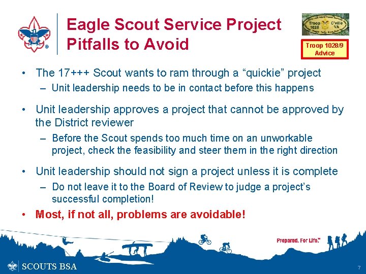 Eagle Scout Service Project Pitfalls to Avoid Troop 1028/9 Advice • The 17+++ Scout