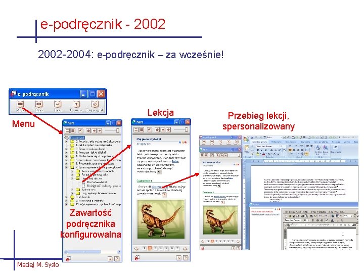 e-podręcznik - 2002 -2004: e-podręcznik – za wcześnie! Lekcja Menu Zawartość podręcznika konfigurowalna Maciej