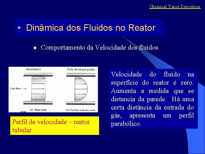 Chemical Vapor Deposition • Dinâmica dos Fluidos no Reator l Comportamento da Velocidade dos