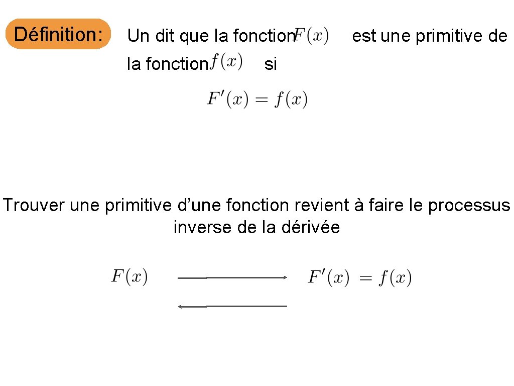 Définition: Un dit que la fonction est une primitive de si Trouver une primitive