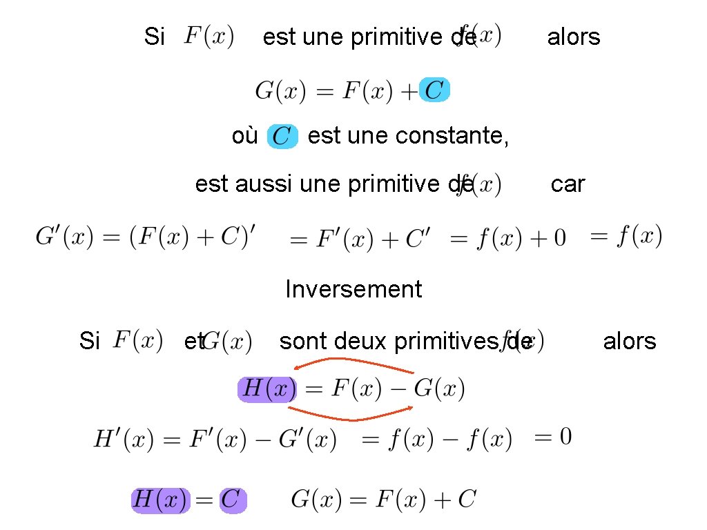 Si est une primitive de où alors est une constante, est aussi une primitive