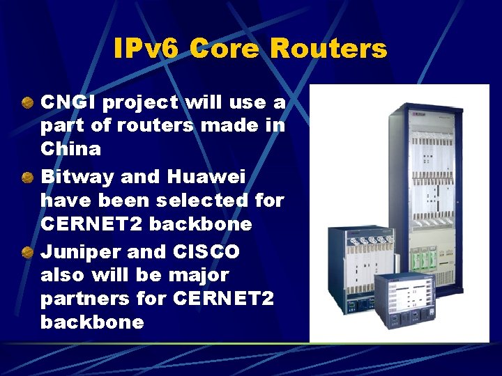 IPv 6 Core Routers CNGI project will use a part of routers made in