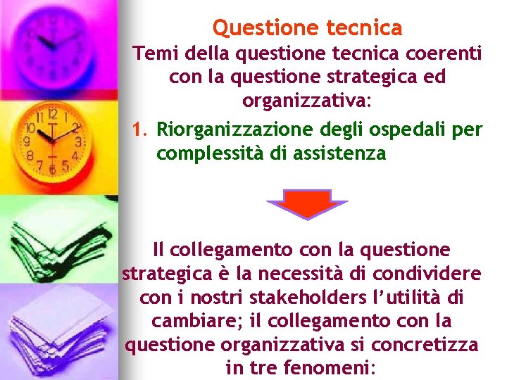 Questione tecnica Temi della questione tecnica coerenti con la questione strategica ed organizzativa: 1.