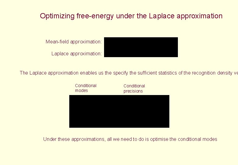Optimizing free-energy under the Laplace approximation Mean-field approximation: Laplace approximation: The Laplace approximation enables