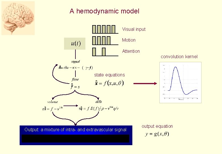 A hemodynamic model Visual input Motion Attention convolution kernel state equations Output: a mixture