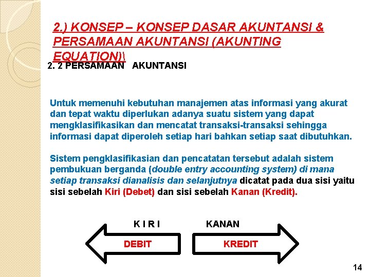 2. ) KONSEP – KONSEP DASAR AKUNTANSI & PERSAMAAN AKUNTANSI (AKUNTING EQUATION) 2. 2