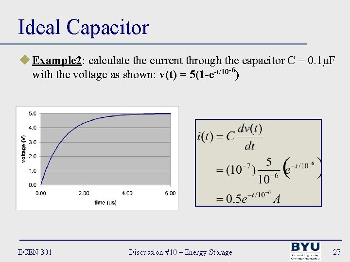 Ideal Capacitor u Example 2: calculate the current through the capacitor C = 0.