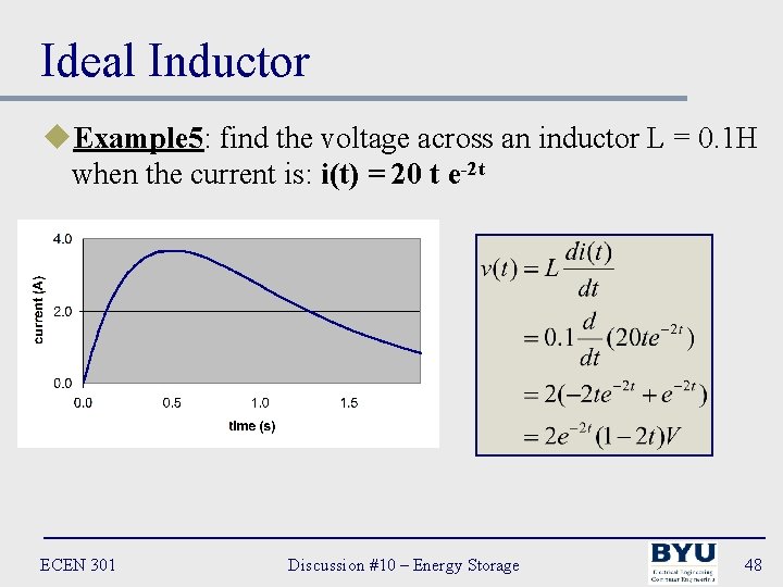 Ideal Inductor u. Example 5: find the voltage across an inductor L = 0.