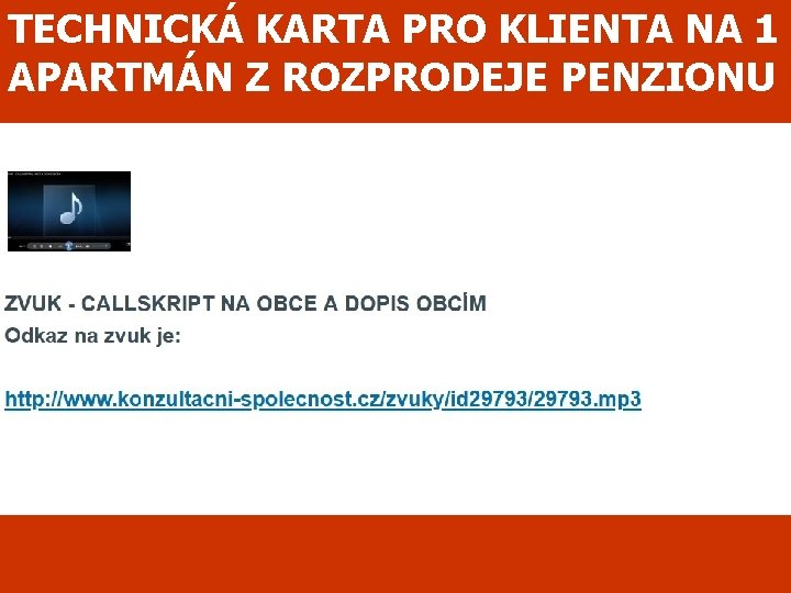 TECHNICKÁ KARTA PRO KLIENTA NA 1 APARTMÁN Z ROZPRODEJE PENZIONU 