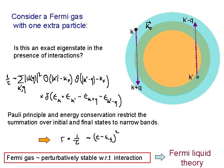 Consider a Fermi gas with one extra particle: k’-q k Is this an exact