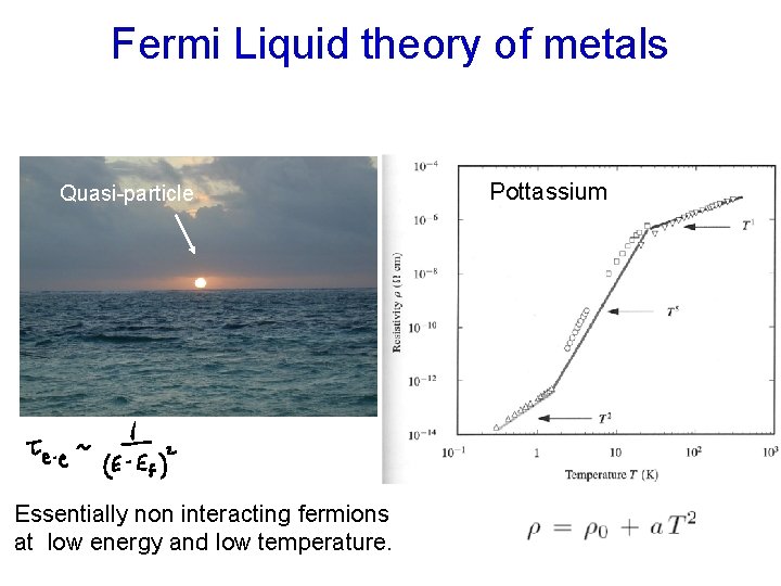 Fermi Liquid theory of metals Quasi-particle Essentially non interacting fermions at low energy and