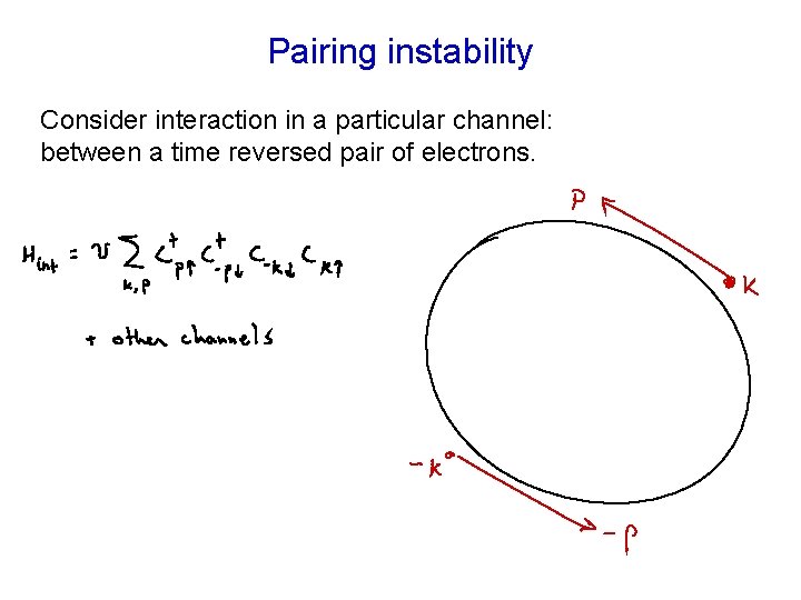 Pairing instability Consider interaction in a particular channel: between a time reversed pair of