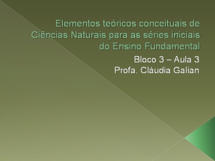 Elementos teóricos conceituais de Ciências Naturais para as séries iniciais do Ensino Fundamental Bloco