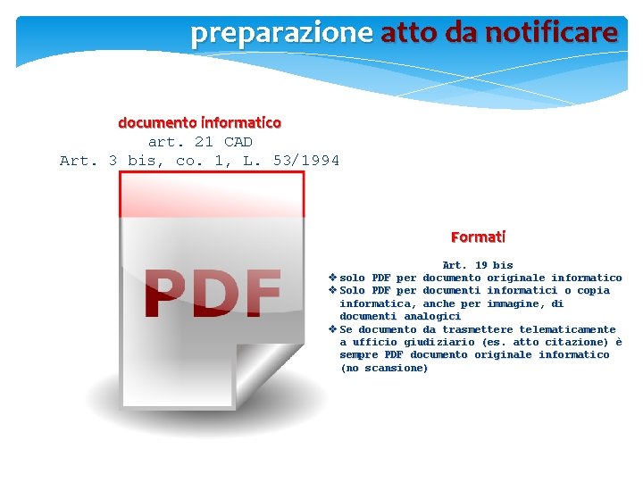 preparazione atto da notificare documento informatico art. 21 CAD Art. 3 bis, co. 1,
