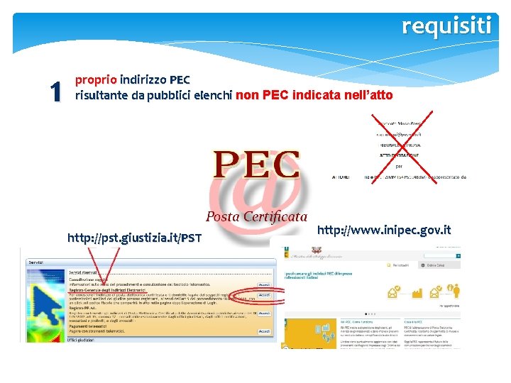 requisiti 1 proprio indirizzo PEC risultante da pubblici elenchi non PEC indicata nell’atto http: