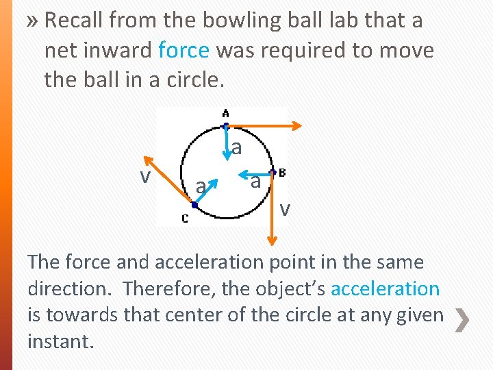 » Recall from the bowling ball lab that a net inward force was required