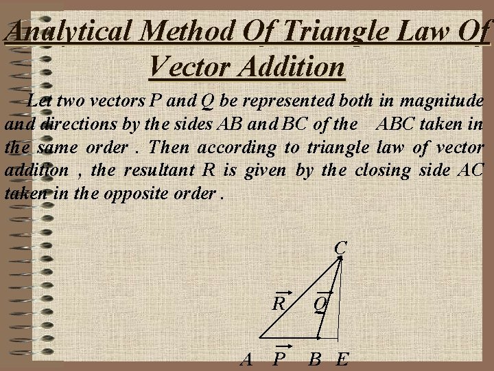 Analytical Method Of Triangle Law Of Vector Addition Let two vectors P and Q