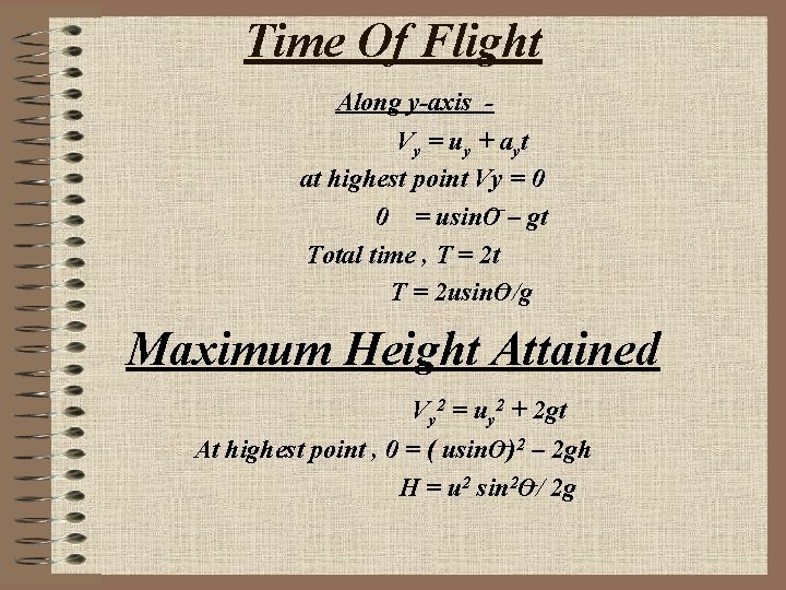 Time Of Flight Along y-axis V y = u y + a yt at