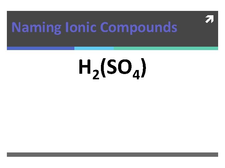 Naming Ionic Compounds H 2(SO 4) 