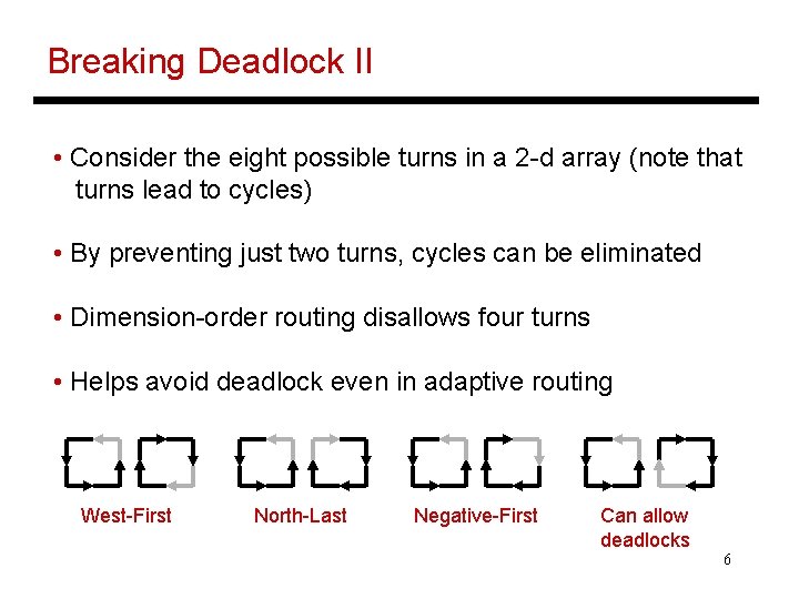 Breaking Deadlock II • Consider the eight possible turns in a 2 -d array
