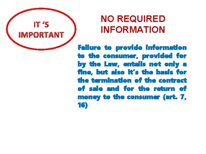 IT ‘S IMPORTANT NO REQUIRED INFORMATION Failure to provide information to the consumer, provided