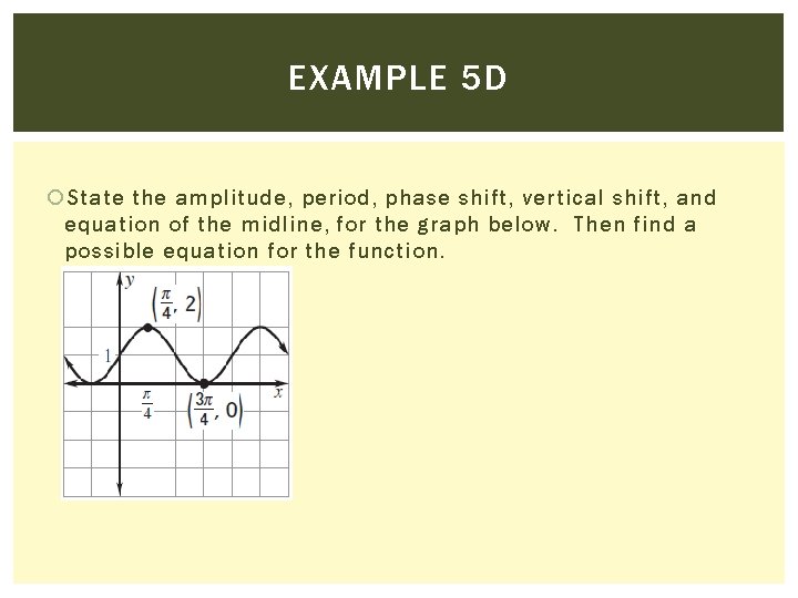 EXAMPLE 5 D State the amplitude, period, phase shift, vertical shift, and equation of