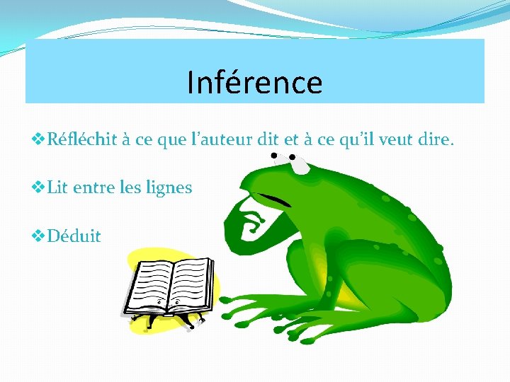 Inférence v. Réfléchit à ce que l’auteur dit et à ce qu’il veut dire.