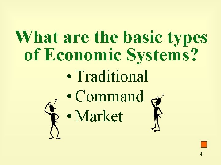 What are the basic types of Economic Systems? • Traditional • Command • Market