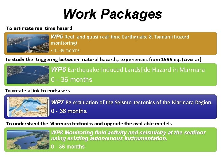 Work Packages To estimate real time hazard WP 5 Real- and quasi-real-time Earthquake &