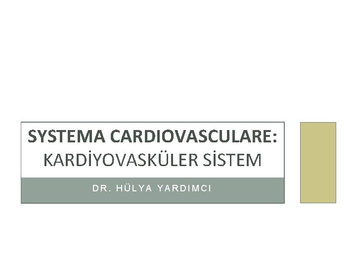 SYSTEMA CARDIOVASCULARE: KARDİYOVASKÜLER SİSTEM DR. HÜLYA YARDIMCI 