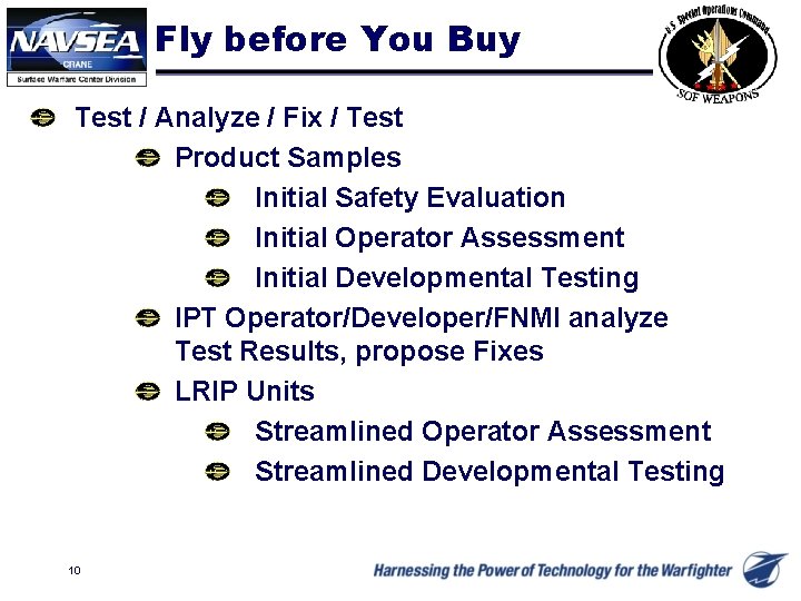 Fly before You Buy Test / Analyze / Fix / Test Product Samples Initial