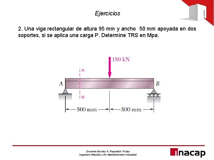 Ejercicios 2. Una viga rectangular de altura 95 mm y ancho 50 mm apoyada