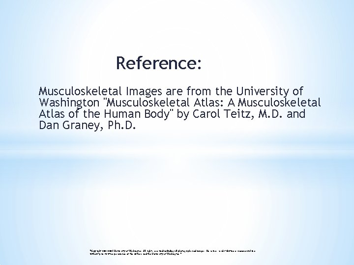 Reference: Musculoskeletal Images are from the University of Washington "Musculoskeletal Atlas: A Musculoskeletal Atlas