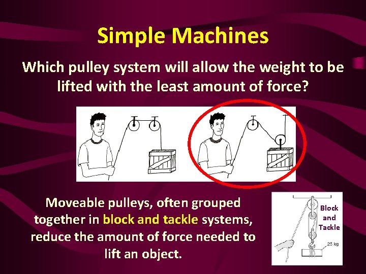 Simple Machines Which pulley system will allow the weight to be lifted with the