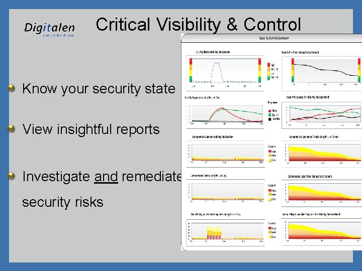 Critical Visibility & Control Know your security state View insightful reports Investigate and remediate