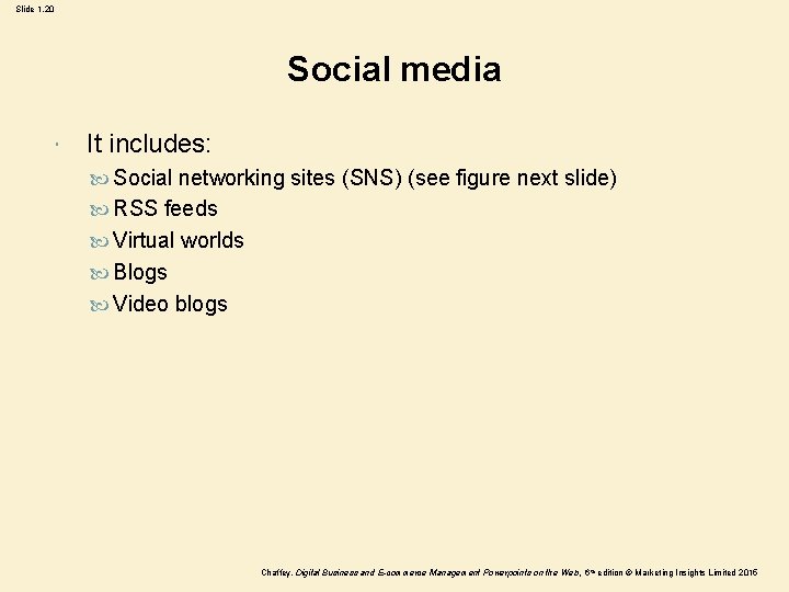 Slide 1. 20 Social media It includes: Social networking sites (SNS) (see figure next Slide 1. 20 Social media It includes: Social networking sites (SNS) (see figure next