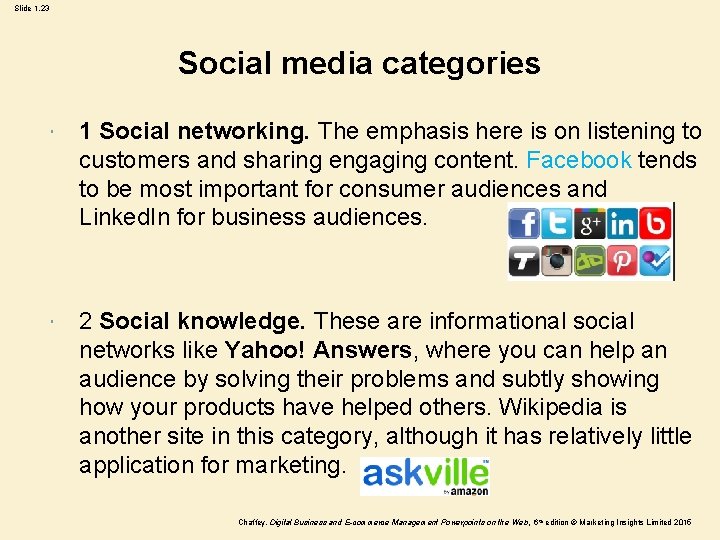 Slide 1. 23 Social media categories 1 Social networking. The emphasis here is on Slide 1. 23 Social media categories 1 Social networking. The emphasis here is on
